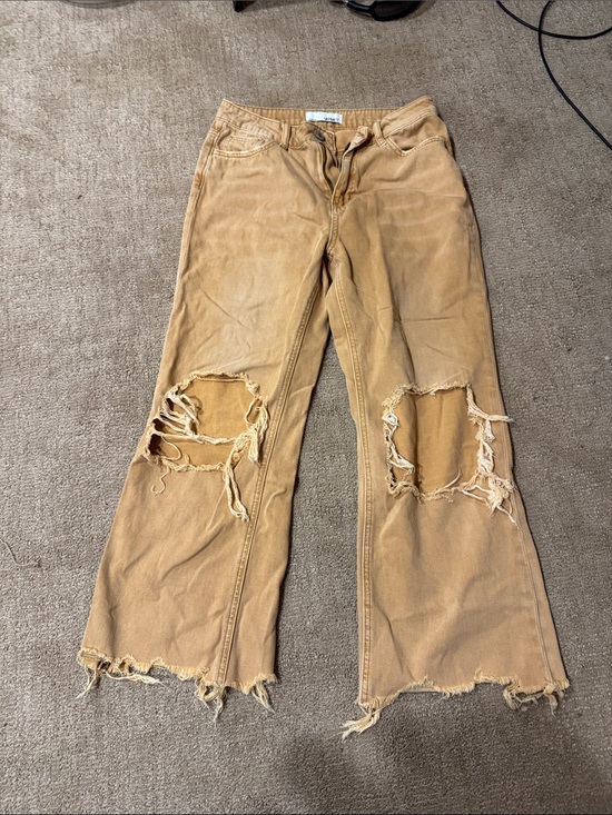 Vervet Denim - Vervet Women’s Distressed Wide-Leg Jeans in Tan